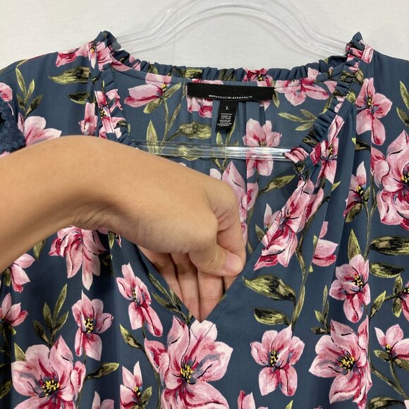 White House Black Market Blouse Large Floral Lace Detail Feminine Preppy Top - Picture 4 of 11